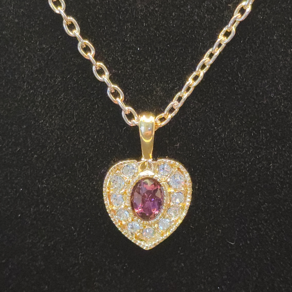 SOLD Vintage 18k Gold Plate Heart Pendant with Swarovski - Picture 3 of 5